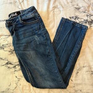 Dark wash low-rise blue jeans